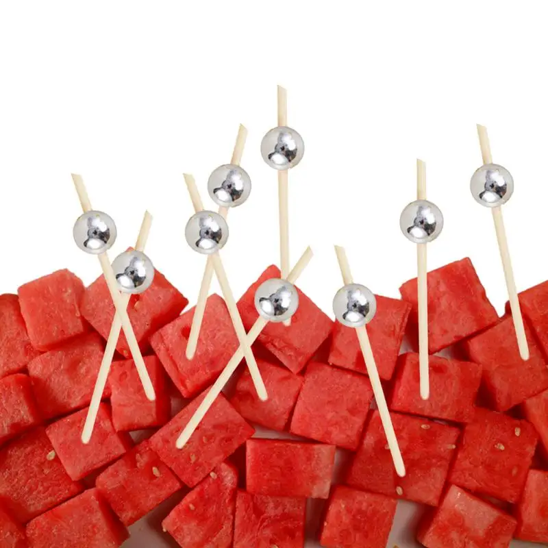

100PCS Bamboo Cocktail Picks Food Toothpicks Fruit Sticks Pearl Food Sticks Appetizer Skewers For Birthday Wedding Valentine's