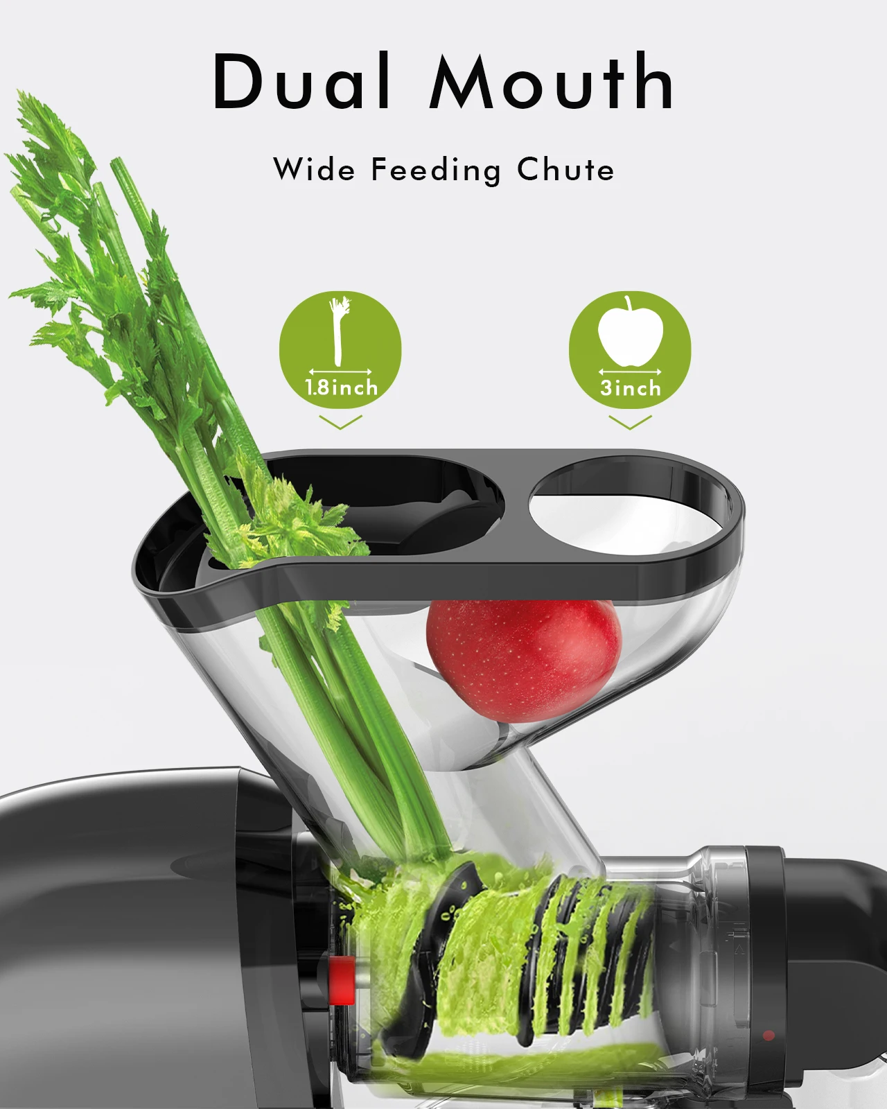 SiFENE Slow Masticating Juicer Machine, Dual 3" Wide Mouth, Anti-Clog, Wheatgrass and Fruit Juice Extractor, Easy-Clean, Grey 2