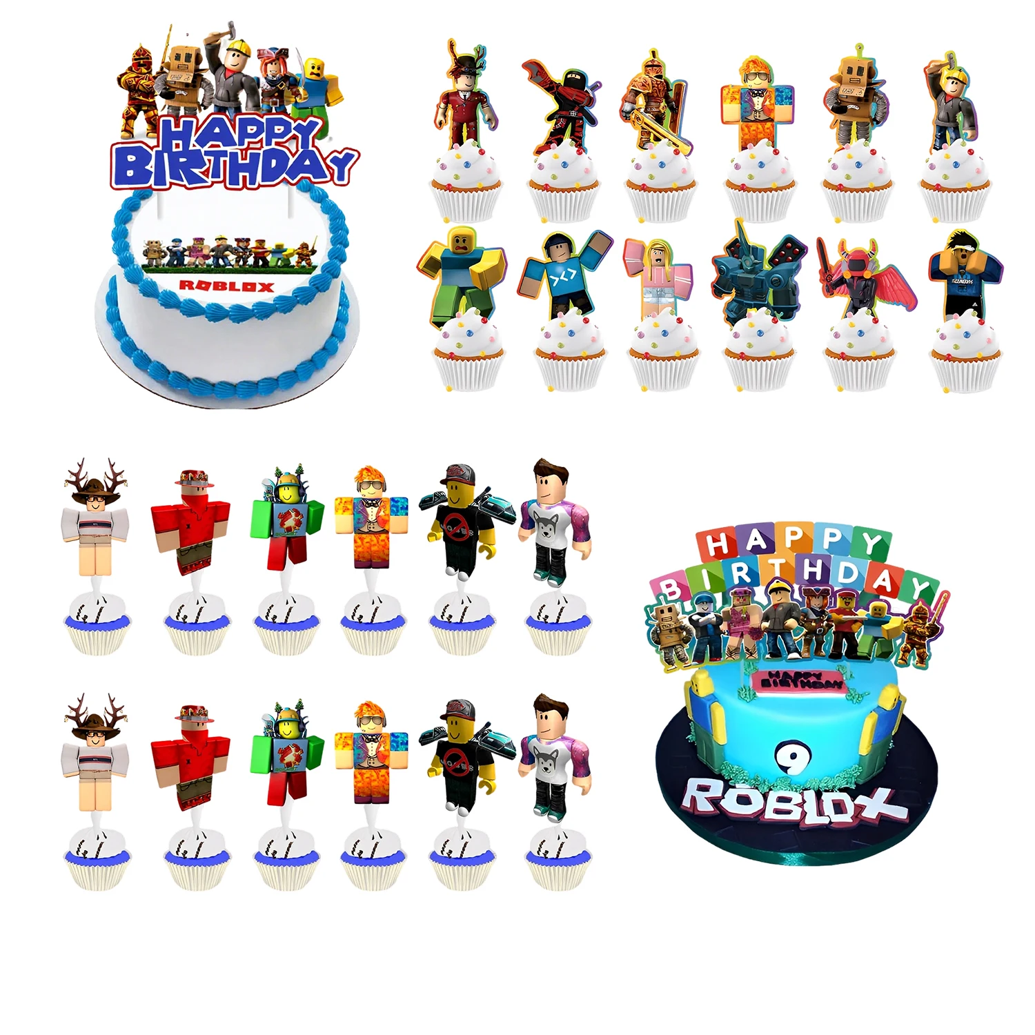 Roblox Taart Toppers Set - Cupcake Decoraties voor Kinderfeestje