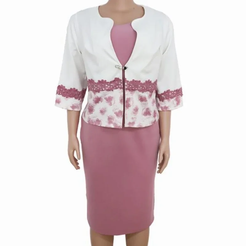 

New Print Fashion Office Lady African Outfits 2023 African Dress Set Clothes Women 3/4 Sleeve Jacket Tops And Dress Suit Autumn
