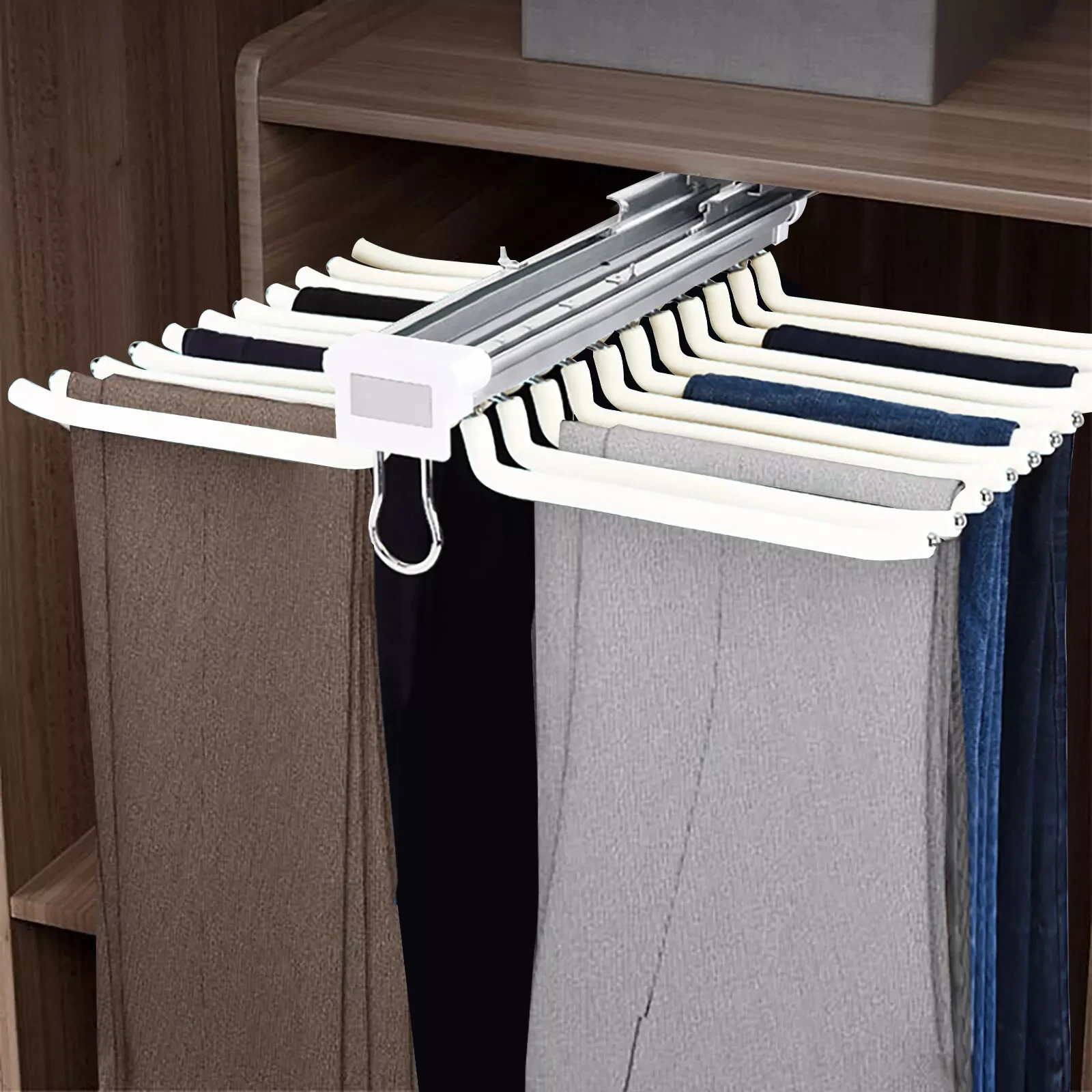 Deluxe Double Row Trouser Rack - Beige Multi-functional Closet Trouser ...