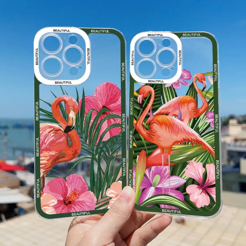 Vibrant Pink Red Flamingo Clear Phone Case – Stylish Transparent Coque Phone Cover