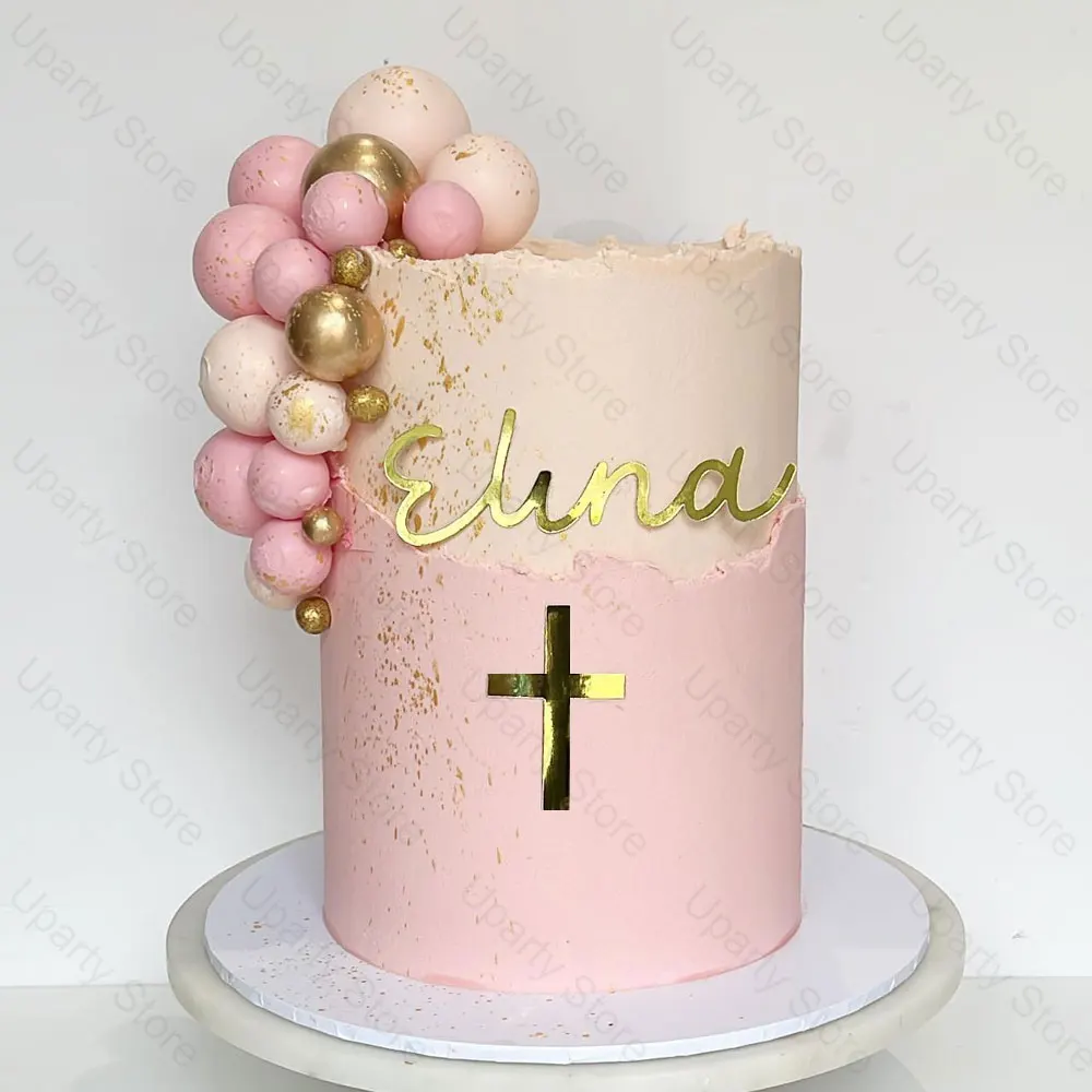 Set di 3 decorazioni per torte a forma di croce dorata, in acrilico, con mani piegate, per battesimo, matrimonio, compleanno, baby shower, comunione