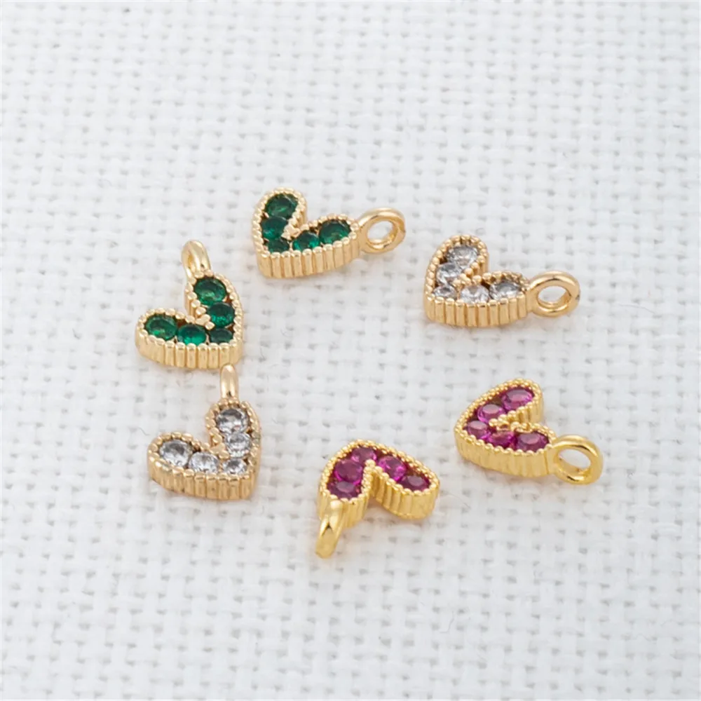 

14k gold inlay zirconia color zirconia small cute love pendant 7mm pretty small fresh diy jewelry accessories