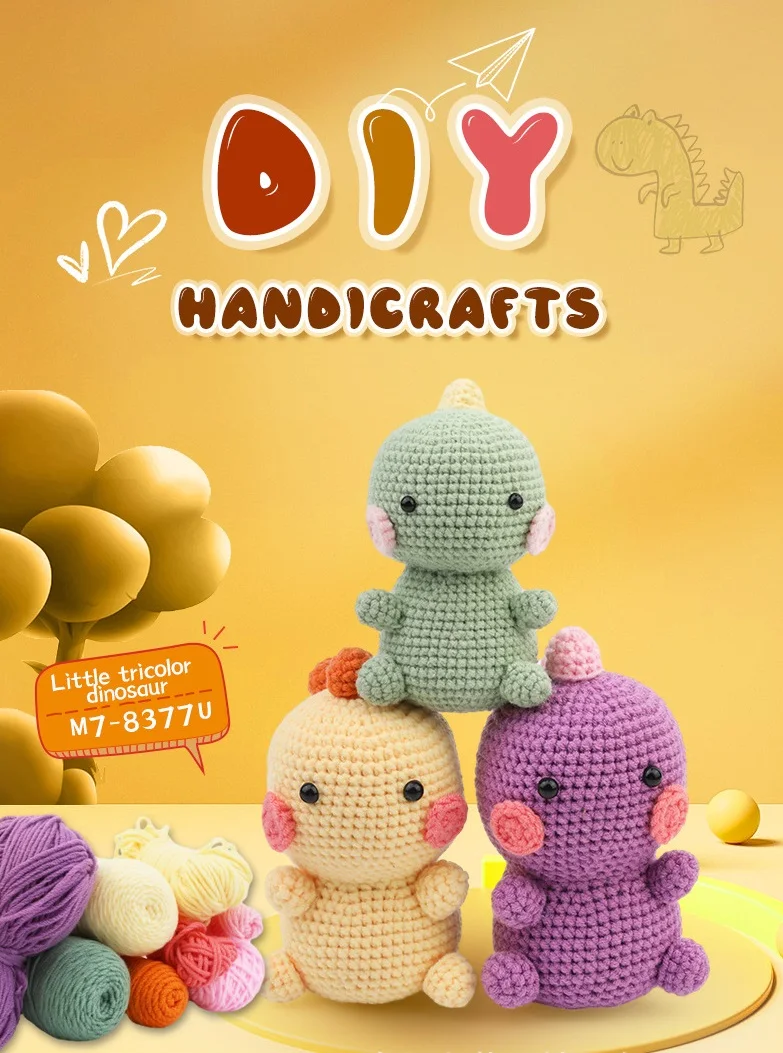 Hand Made Woven Dinosaur Shape Doll Ornaments Crochet Wool DIY Crochet Knitted Material Bag Complete Set