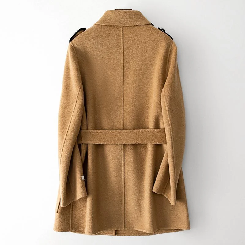 Sheep Wool 2023 Spring and Autumn New Double-Sided Woolen Coat Temperament Fashion in The Long Women's Coat Solid Color Commute