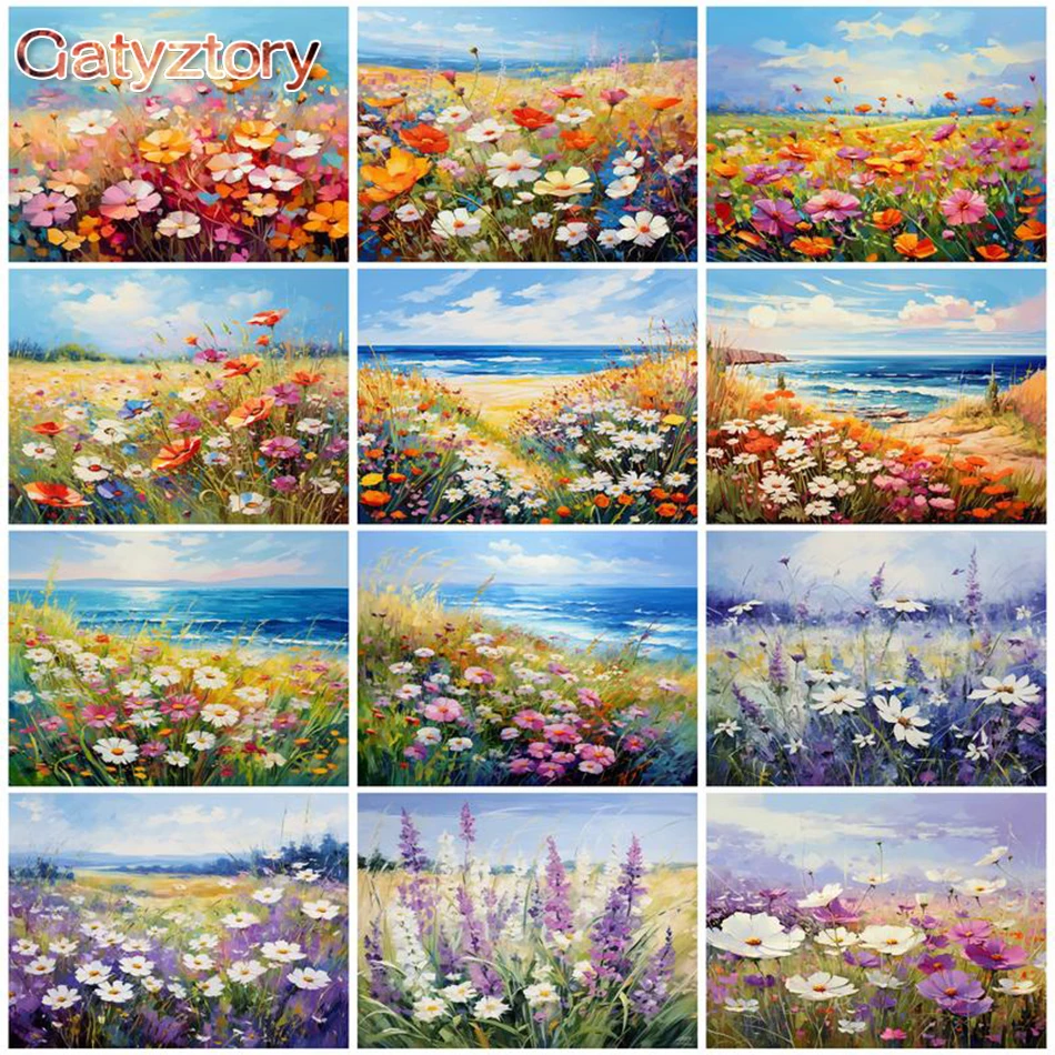 

GATYZTORY DIY Oil Painting By Numbers For Adults Kit Paints By Number Flower Landscape On Canvas Coloring By Number Home Decor