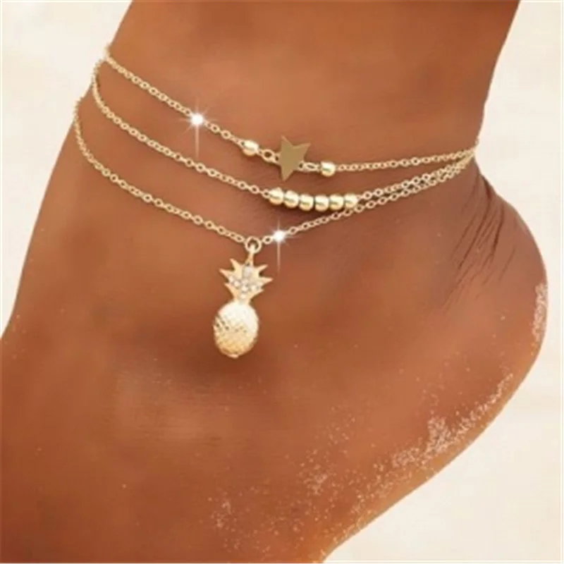 Ankle Chains Leaf Anklets Women Double Foot Chain Ankle Bracelets Bohemian Gold Color Leaves Anklet Jewelry Foot Summer Beach Gifts