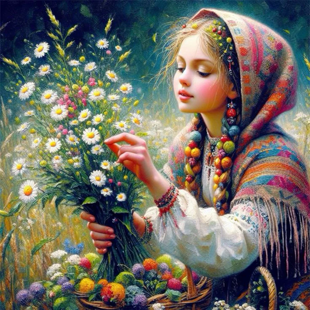 Full Embroidery Eco-cotton Thread 11CT Printed Girl Cross Stitch Kit Art 50x50cm