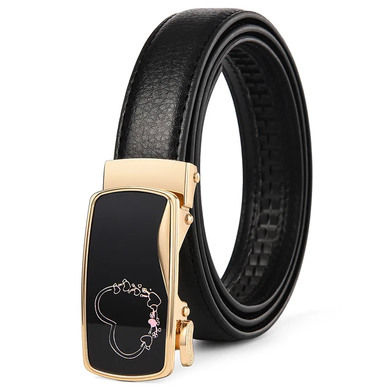 2022 New Ladies Business Leather Belt Casual Korean Version Versatile Automatic Buckle Love Buckle Belt Women's Trend Belt