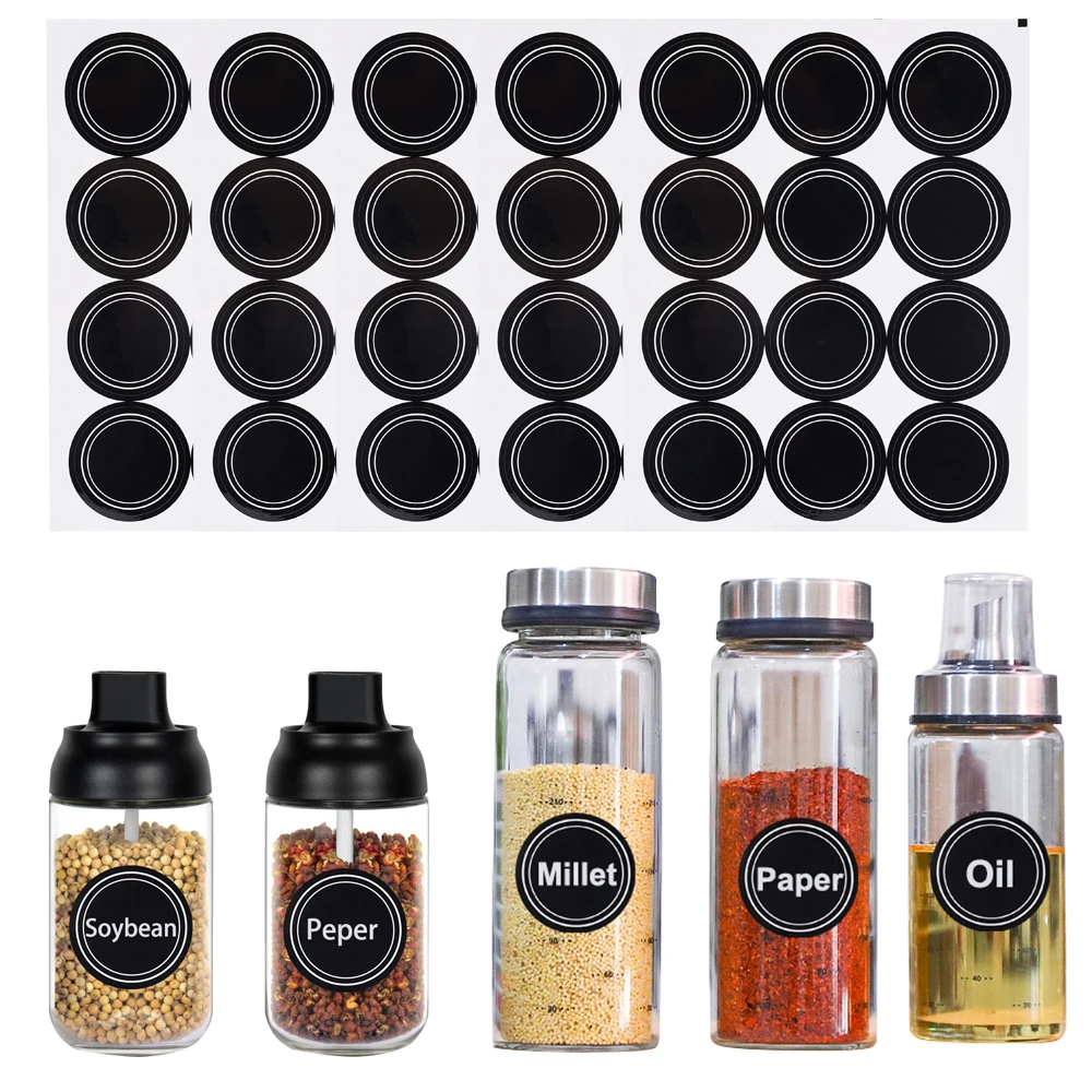 5/10Sheets Round Spice Can Label Kitchen Room Spice Jar Labels Waterproof and Oil-proof Erasable Blackboard Package Stickers label stickers