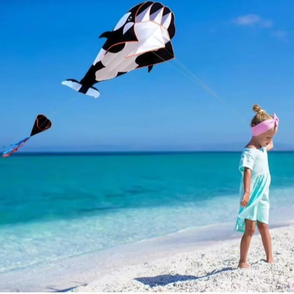 New 2.2m Large Whale/Dolphin Kite Good Flying Long Tail Soft Kite Easy To Fly 100 Meter Kite Line Plastic Flying Toy Kid & Adult