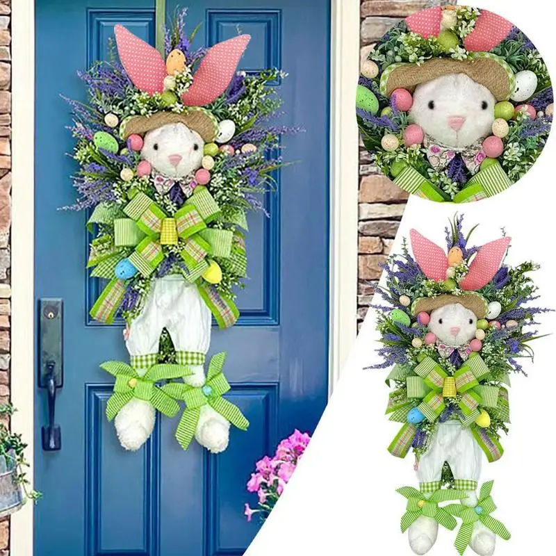 

Easter Bunny Wreath Handmade Rabbit Flower Garland Spring Decoration for Front Door Wall Window Decor Home Farmhouse Decorations