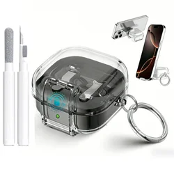 Enhanced Protective Case with Lock and Phone Stand for Wireless Earbuds, Includes Cleaner Kit (Clear)