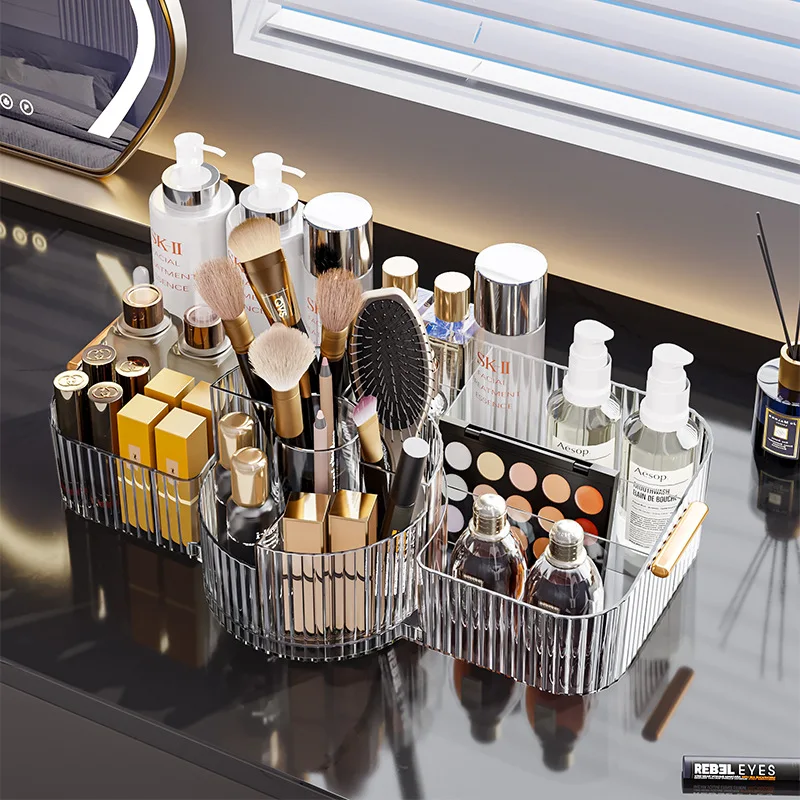 New 360° Rotating Makeup Brush Holder Cosmet Storag Box Luxury Makeup Organiser Lipsticks Make Up Container Vanity Organizer Box 3