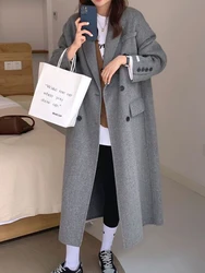 Winter Long Wool Coat Women Thick Warm Wool Jacket Female Korean Fashion Loose Outwear Ladies Casual Long Sleeve Cardigan Coats