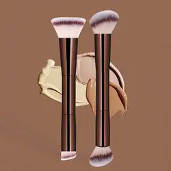 Deluxe Travel - Friendly Dual - Head Makeup Brushes - Soft, Professional Cosmetic Tools for Powder & Blush Application (Brown)