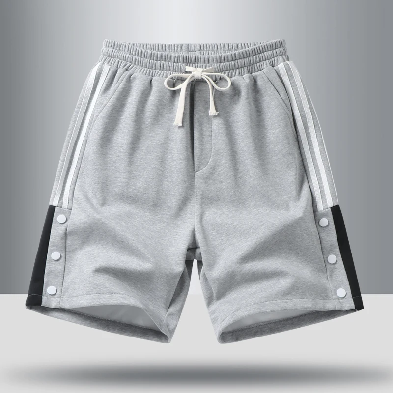 Fashion Spliced Button Striped Casual Shorts Men's Clothing 2024 Summer New Loose Elastic High Waist All-match Knee Shorts