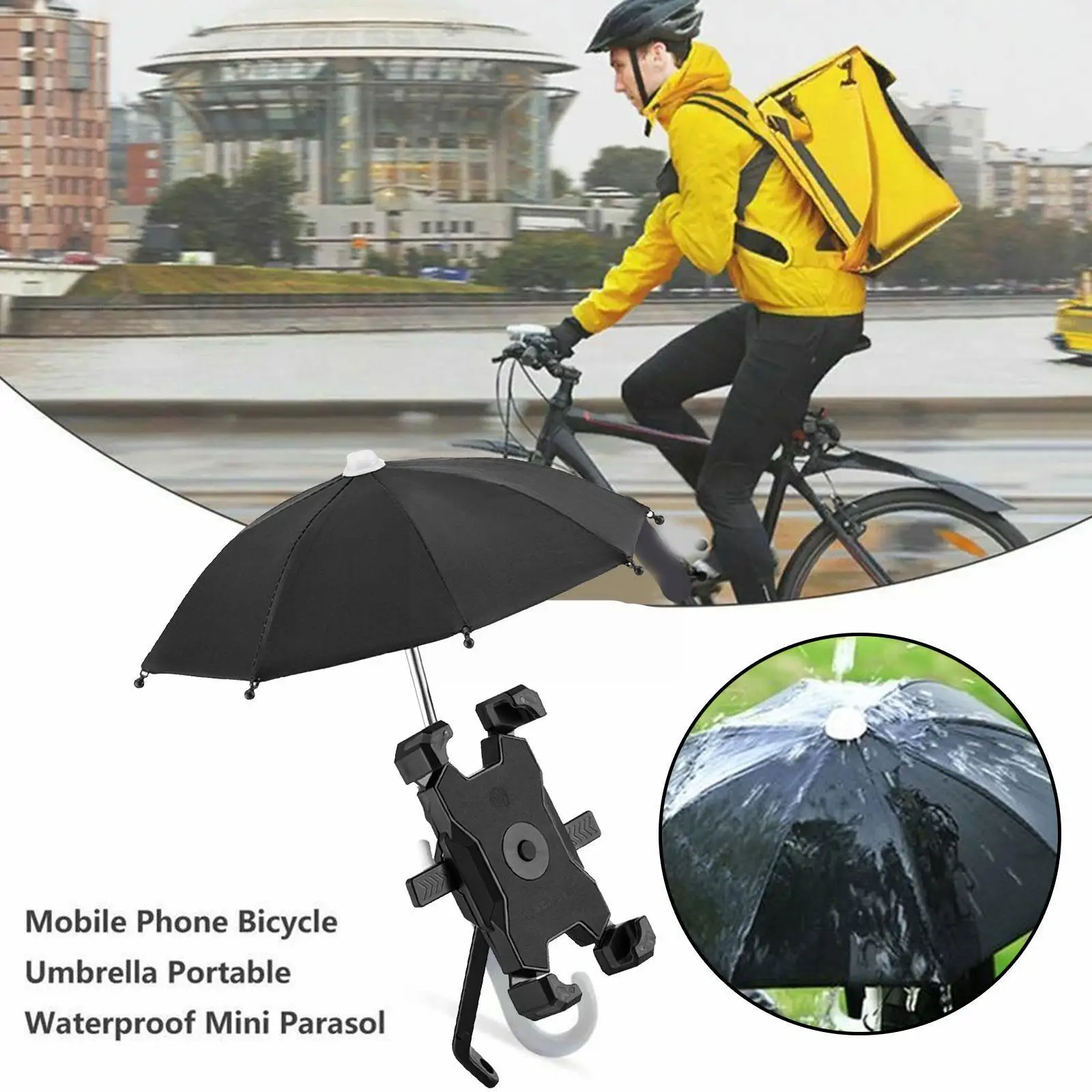 Bike Phone Holder With Mini Umbrellas 360 Rotation Adjustment Abs Sun