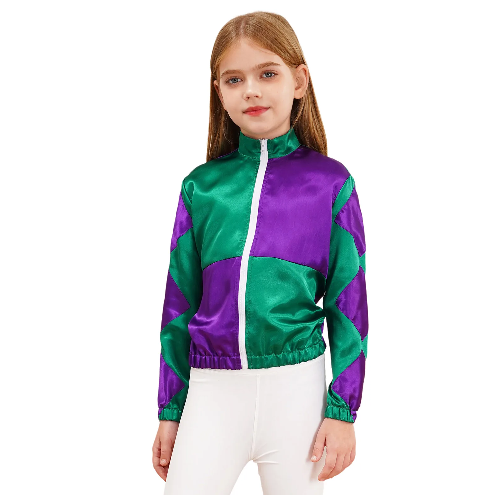 Cosplay Costume Kids Girls Halloween Carnival Jockey Riding Horse Trainer Cosplay Performance Costume Long Sleeve Color Contrast Zipper Jacket