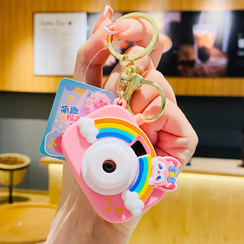Creative Rainbow Projection Camera Toy Keychain With Flashlight