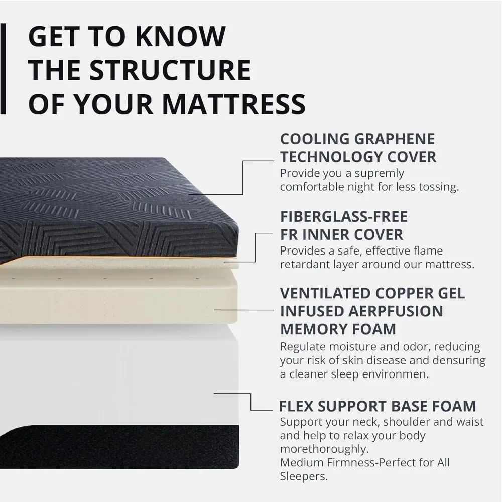 14 inch Firm Mattress, Memory Foam Mattress with Cooling Cover, Bed in a Box, CertiPUR-US Certified, Breathable and Supportive 3