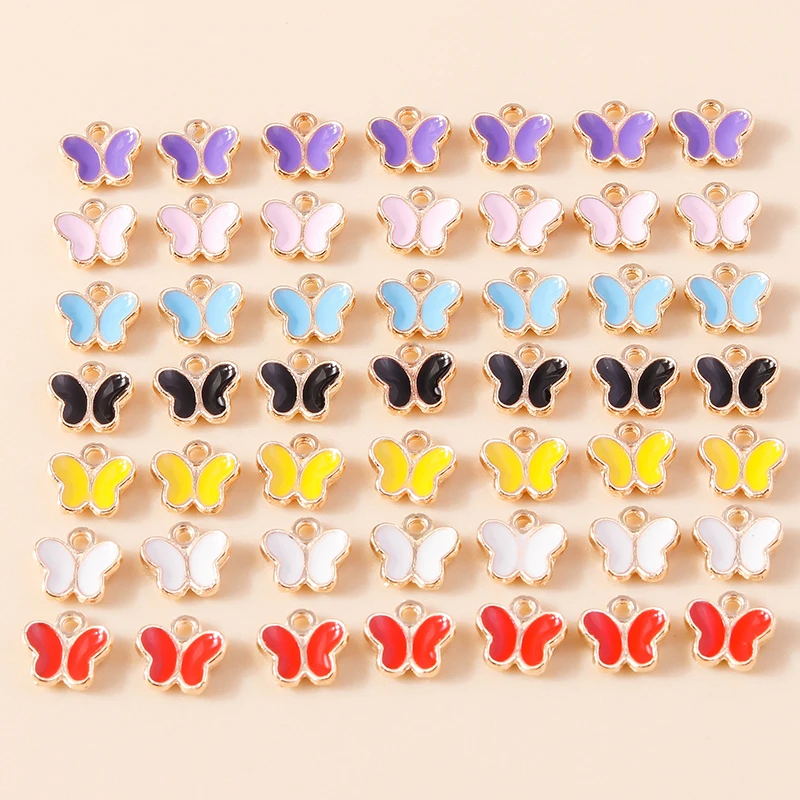 귀여운 미니 에나멜 날개 달린 나비 참 펜던트 30개 (8x8mm) - 쥬얼리 제작, 귀걸이, 목걸이, 팔찌, DIY 공예 용품