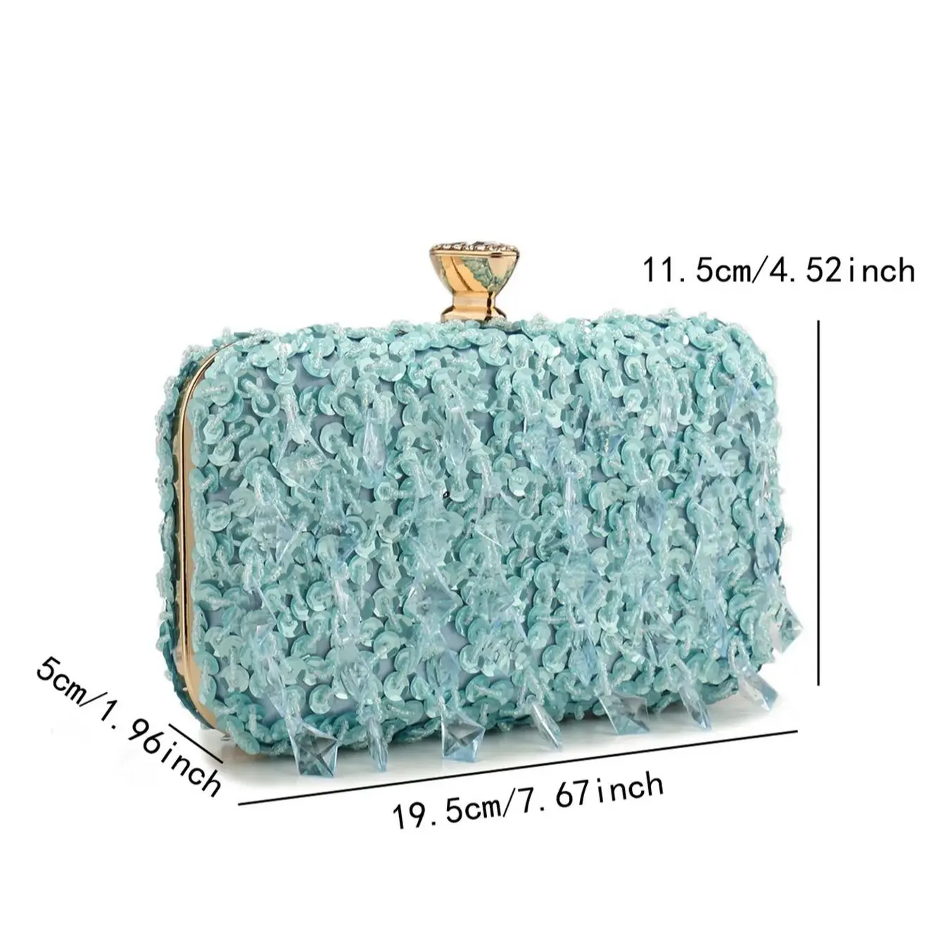 Sky Blue Embroidery Clutch Evening Bag with Acrylic Beading