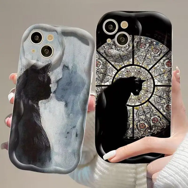 Custodia Per Huawei Honor 90 Lite 20 50 Se Nova 5T 11 7 9 10 P30 P40 Mate 30 40 Pro Cover Soft Curly Black Cat Nuovo Design