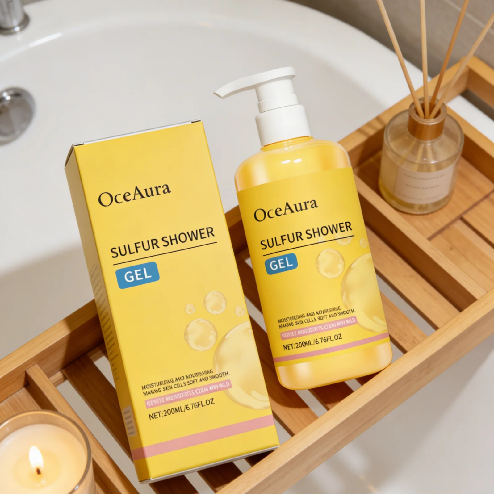 OceAura Sulfur Shower Gel Softening Skin Refreshing Smoothing Long Lasting Moisturizing Gentle Cleansing Sulfur Body Wash 200ml