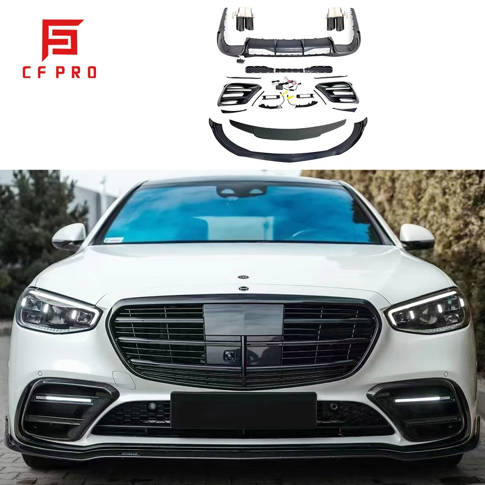 Для Mercedes Benz W223 S класс обновления Brabus стиль углеродное волокно Материал передняя фотосессия спойлер выхлопной трубы