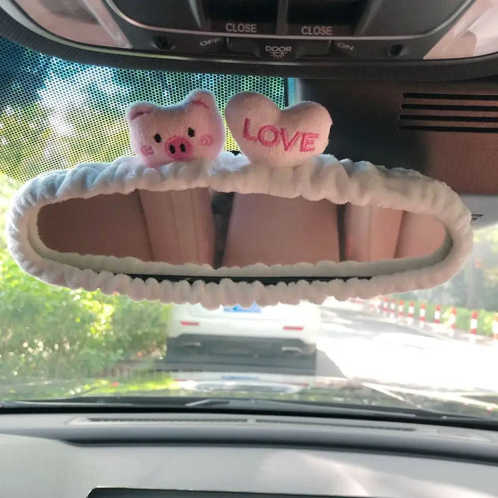 Cute Elastic Plush Cartoon Rear View Mirror Charming Car Rearview Mirror Cover