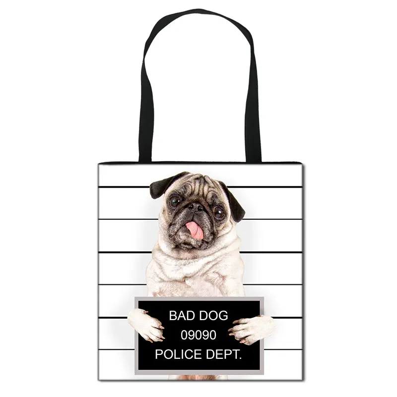 tote bag	 Funny Bad Dog with Girls Women Handbag Fashion Shopping Bag Ladies Travel Bag Big Capacity Totes Bulldog Pug  Shoulder Bags large wristlet Totes