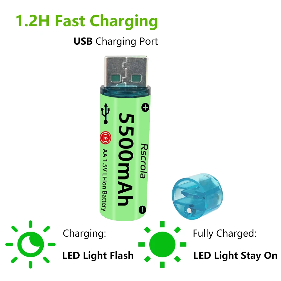 Large Capacity AA Lithium Battery USB Port Rechargeable AA Battery 1.2H Fast Charging Over 1200 Cycle Life Low Self Discharge - Image 3