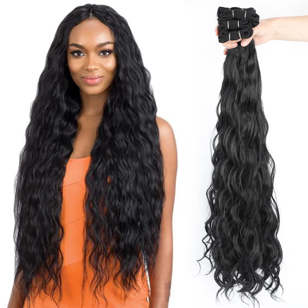 30 Inch Synthetic Curly Hair Weave Bundles Natural Color Synthetic Hair Extensions For Women Wefts African Curls