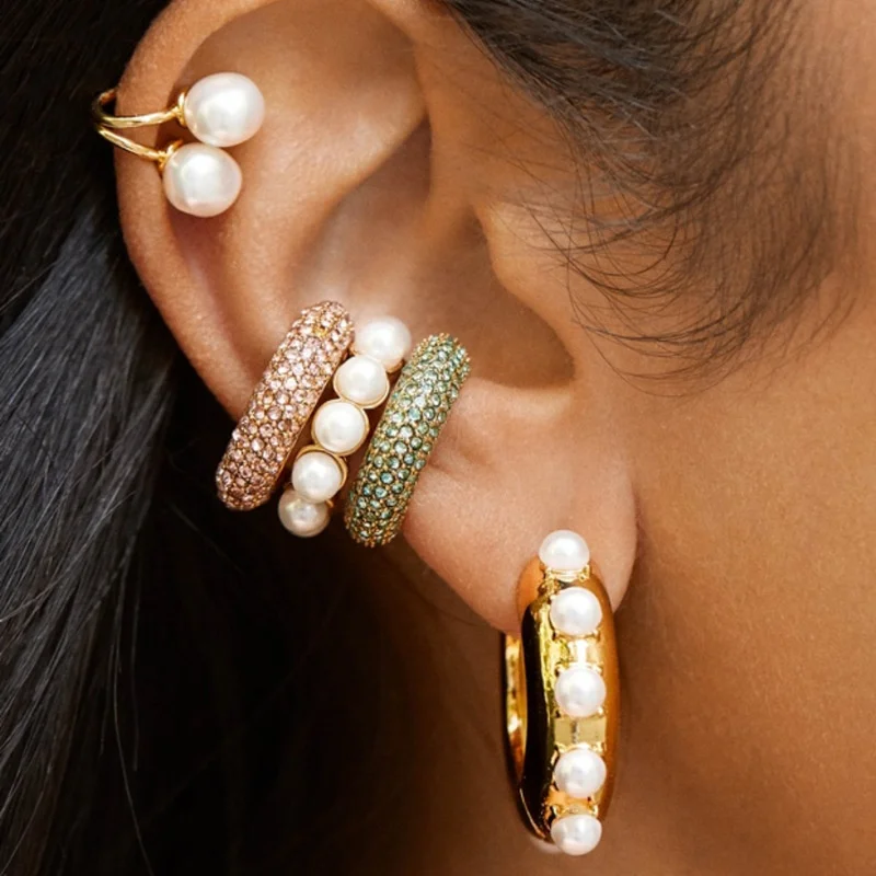Pearl Ear Cuff Bohemia Stackable C Shaped CZ Rhinestone Small Earcuffs Clip Earrings for Women Wedding Jewelry 1pcs gift