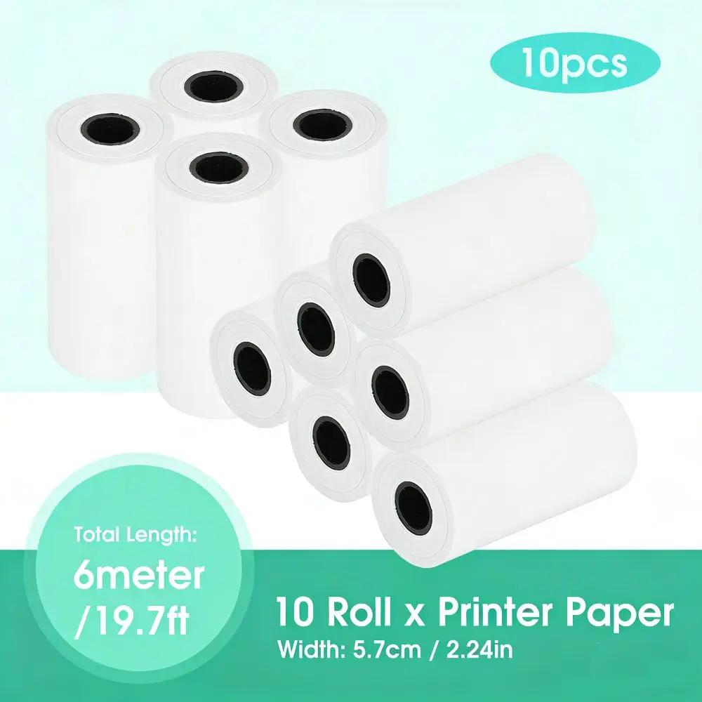 10롤 57*25mm 종이심이 있는 감열지 롤 롤당 6m POS 영수증 용지 내구성이 뛰어난 오래 지속되는 신용카드 용지