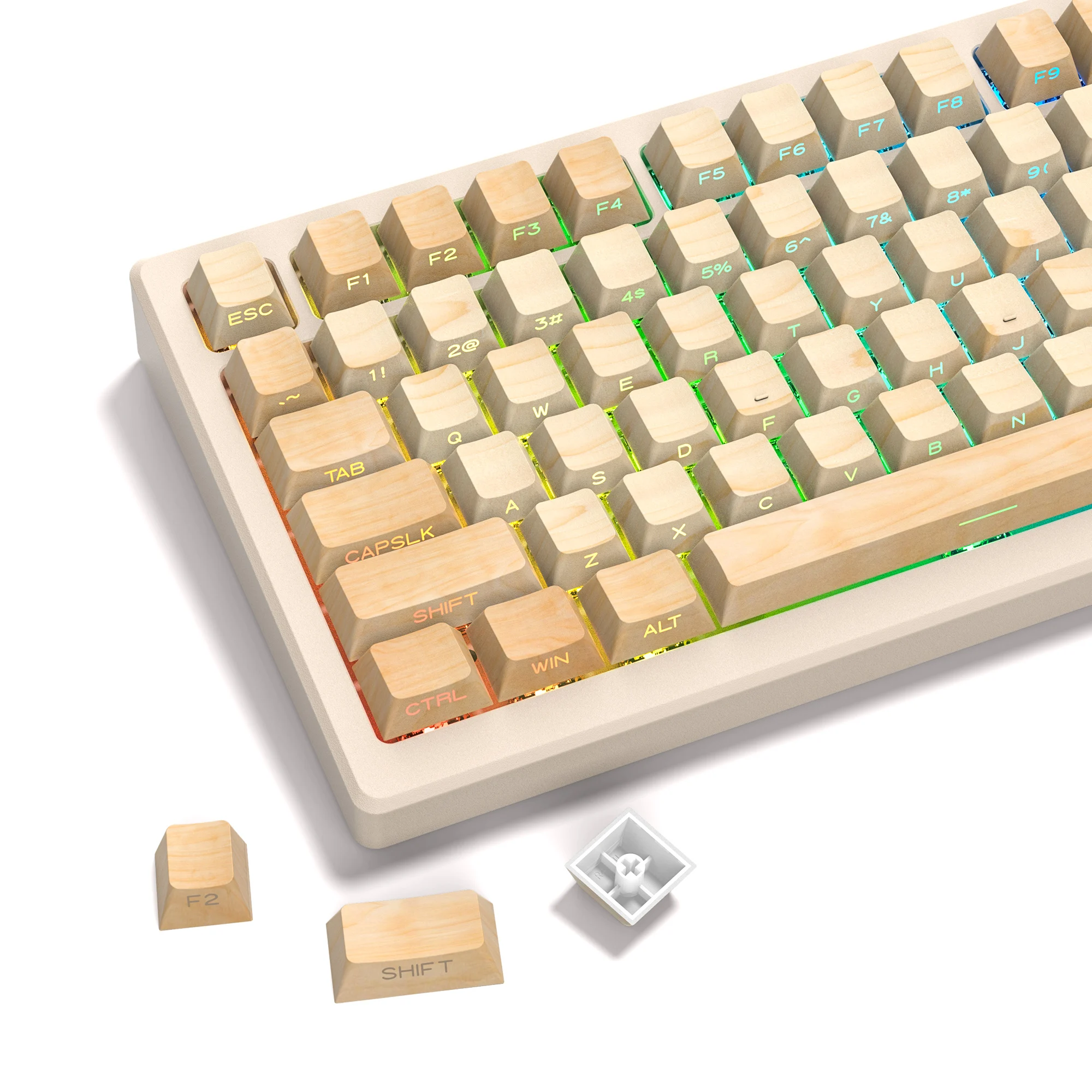 Faia de Madeira Side Print Backlit Side Dye-sub Pbt Keycap Rgb Perfil Cereja Fit para Cherry mx Gamer Teclado Mecânico 136 Chaves