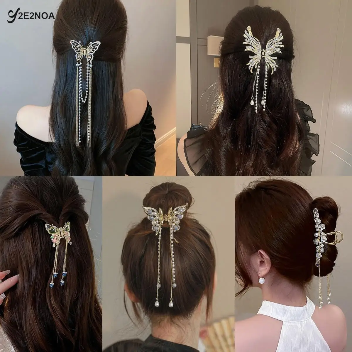 Pearl Tassel Butterfly Hair Claw Vintage Long Pendant Hair Clips Crab Barrette Headband Hairpin Elegant Hair Accessories