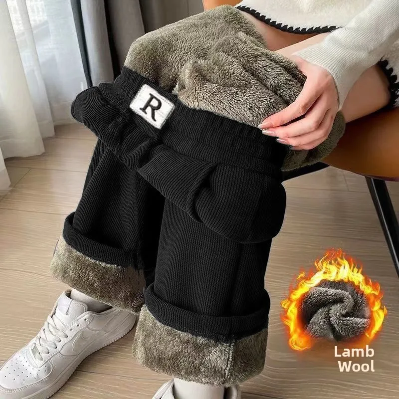 R-label wide-leg black [velvet and thickened]