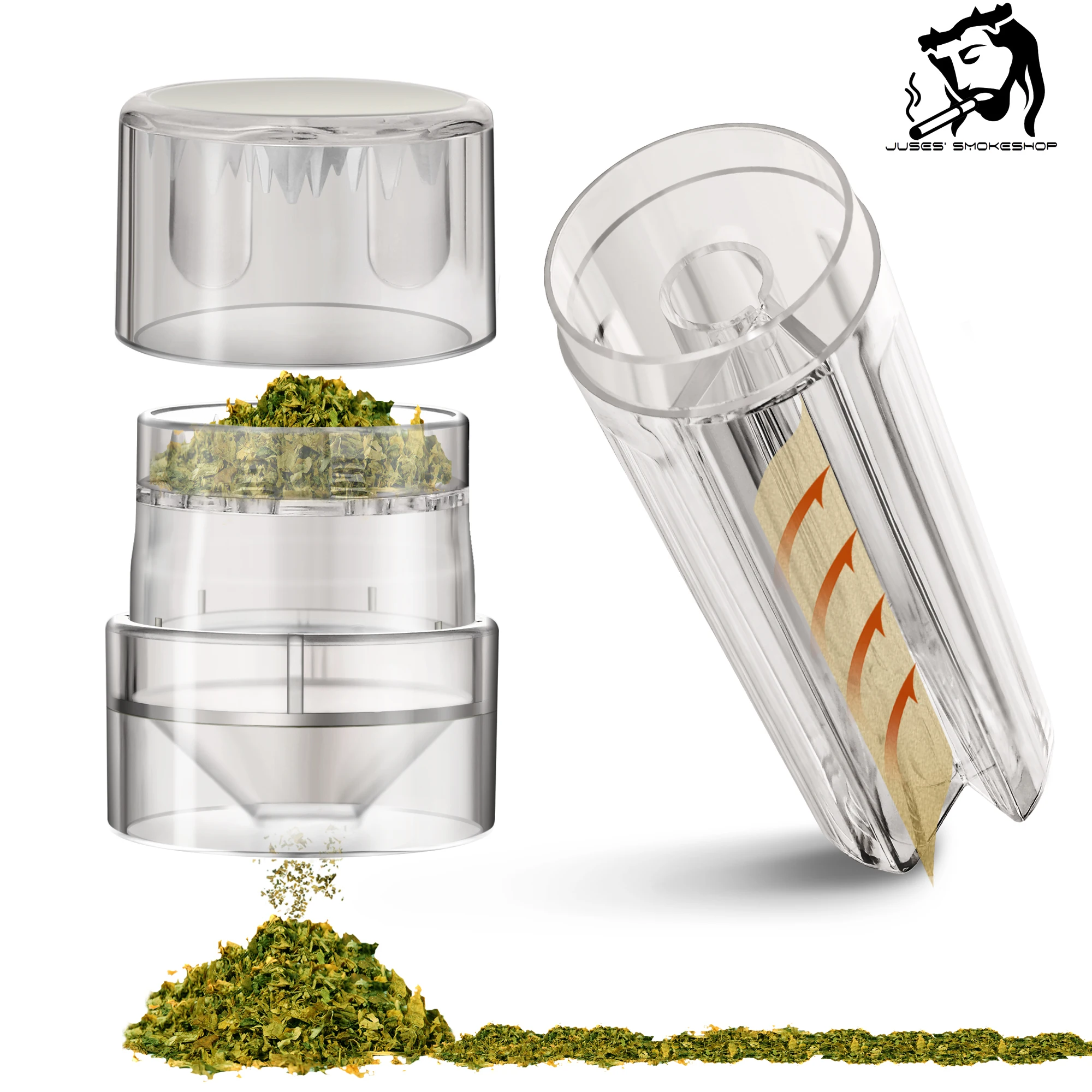 JUSES' S Integrated Tobacco Grinder with Roll Cone Roller Paper Function 2 in 1 Grinding Filling Dry Herb Smoking Accessories