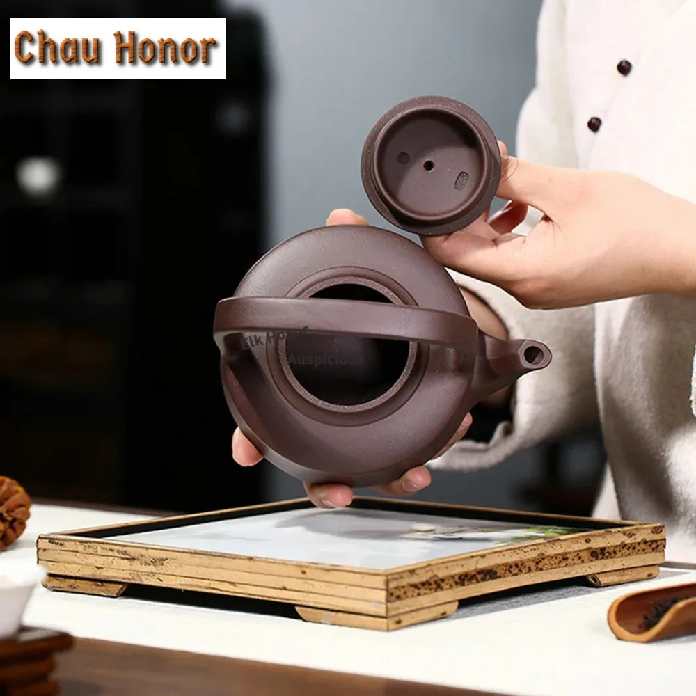 350ml Antique Yixing Purple Clay Teapot Raw Ore Purple Mud Filter Tea Infuser Handmade Hoop Handle Tea Pot Chinese Zisha Teaware