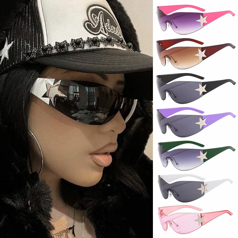 

Y2K Vintage Glasses 2000's Shades Eyewear Glasses Punk One Piece Sunglasses Goggle UV400 Visor очки Female Wrap Around Goggles