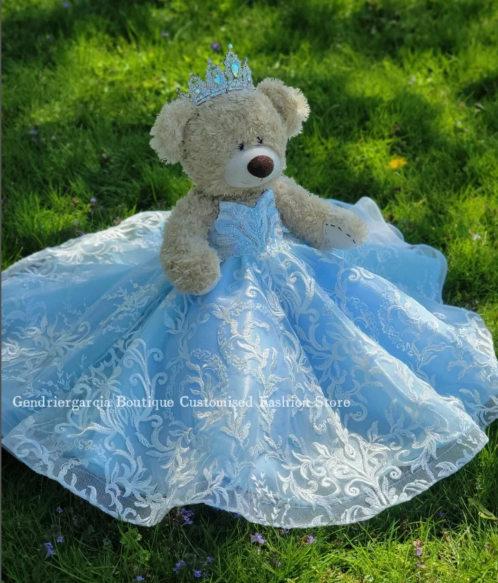 Sky Blue Mini Quinceanera Teddy Bear Gowns Elegant Sheath Tulle