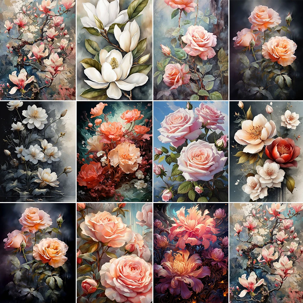 MXJSUA Fiori Astratti Confezione Da 4 Dipinti Su Tela Con Cornice