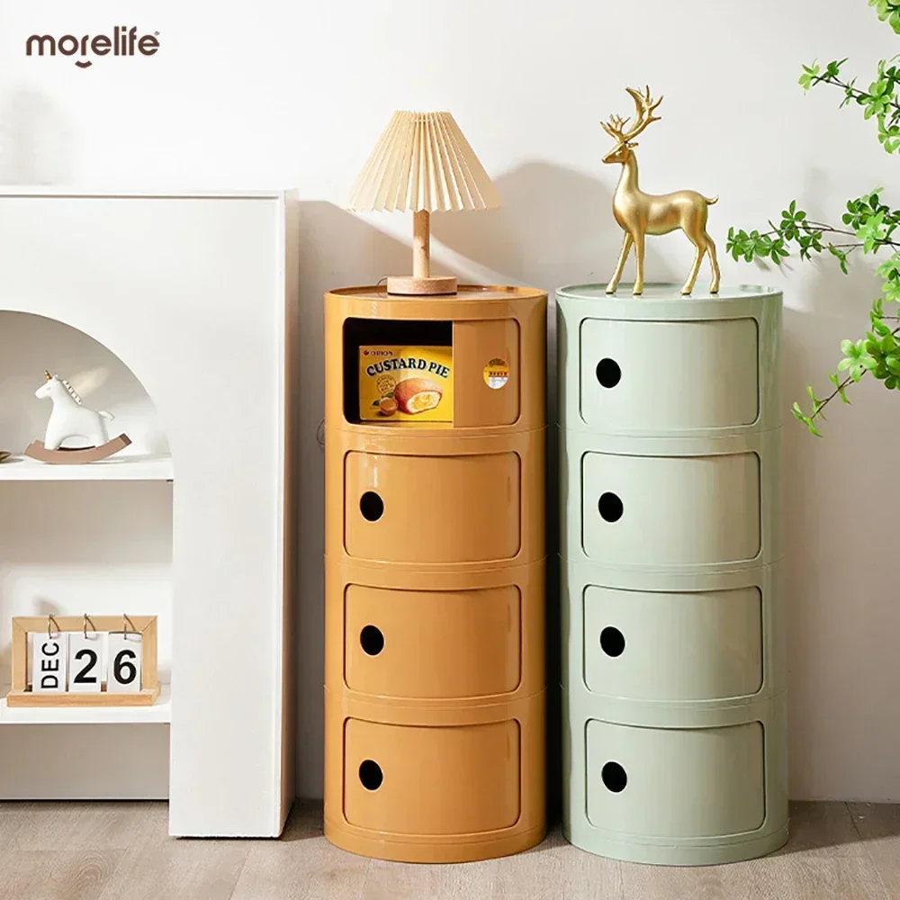 nightstands set,plastic storage cabinet,fabric drawers cabinet Nordic Round Simple Nightstands Plastic Bedroom Bedside Cabinets