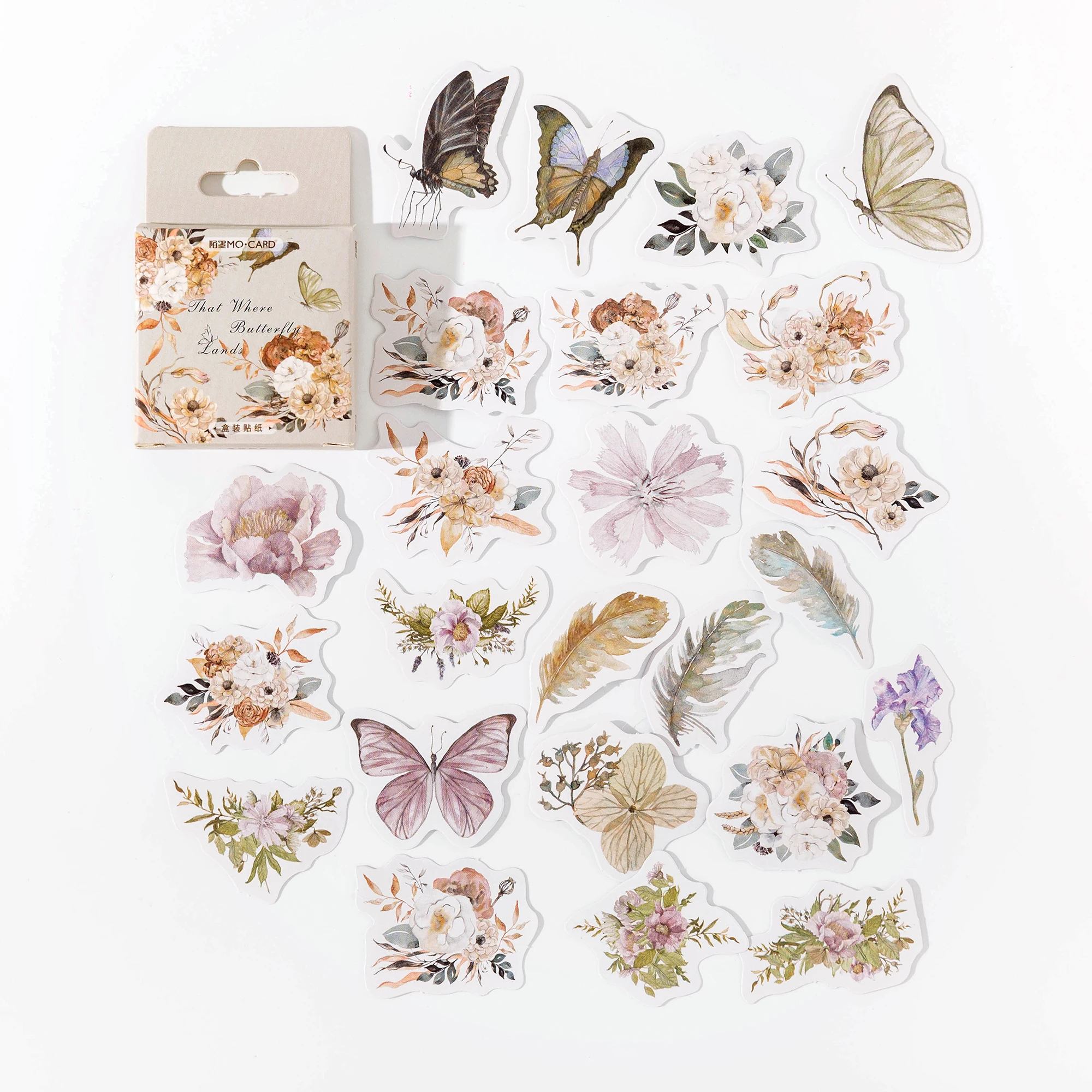 

46 Pcs Fanhua Falling Butterfly Box Sticker Small Fresh Flower Butterfly DIY Hand Account Material Collage aesthetic stickers