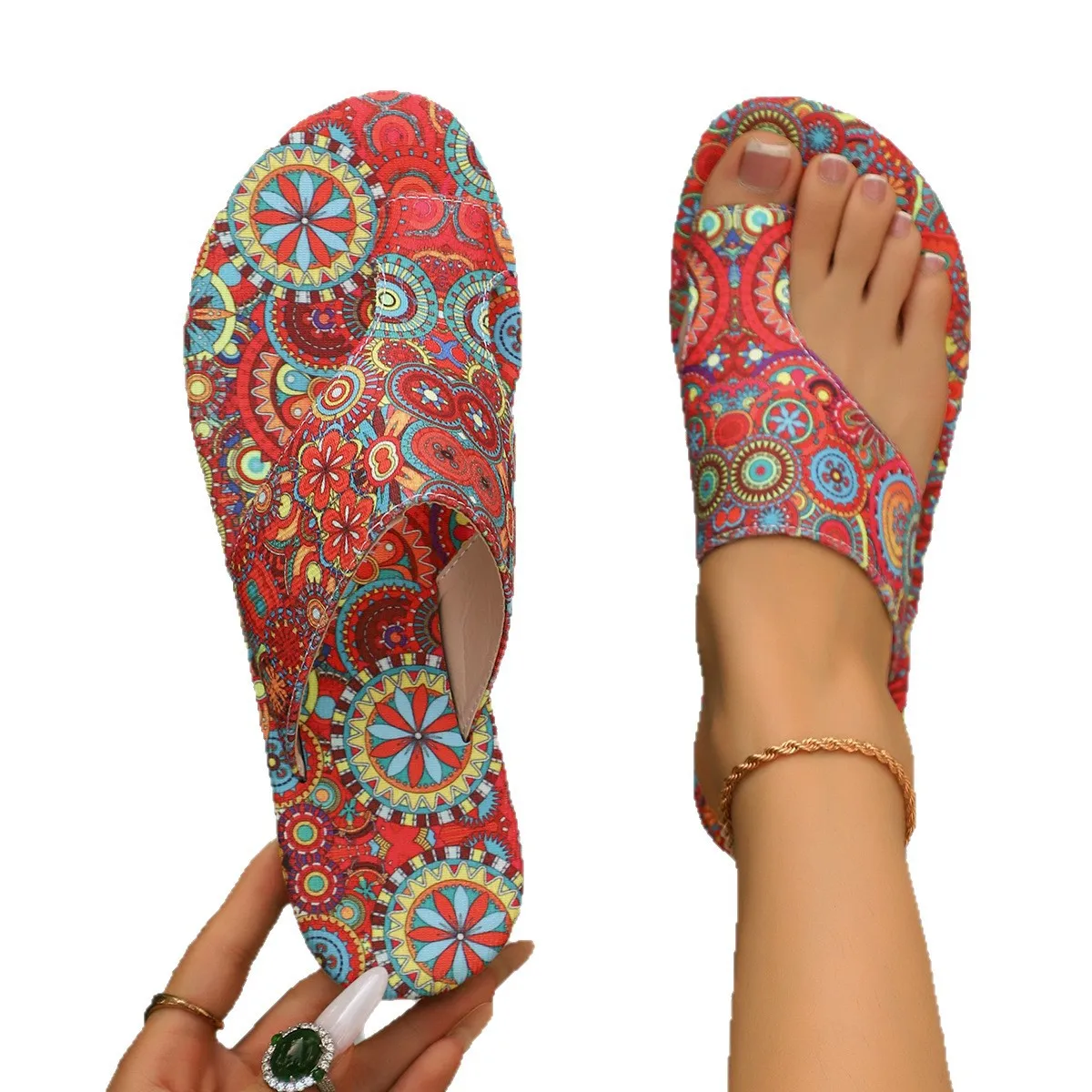 Women Slippers Bohemian Flower Pattern Sandals Casual Lightweight Shoes Flat Fashion Big Size Slippers Home Slides Woman