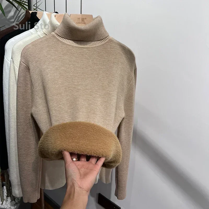 Oversized Turtleneck Sweater Sueter Beige Outfit Women's