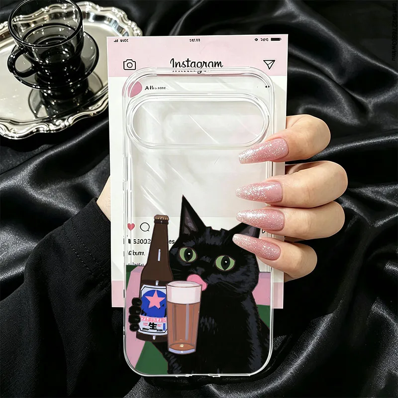 Funny Cat Drink Couple Clear Soft Phone Cover Case